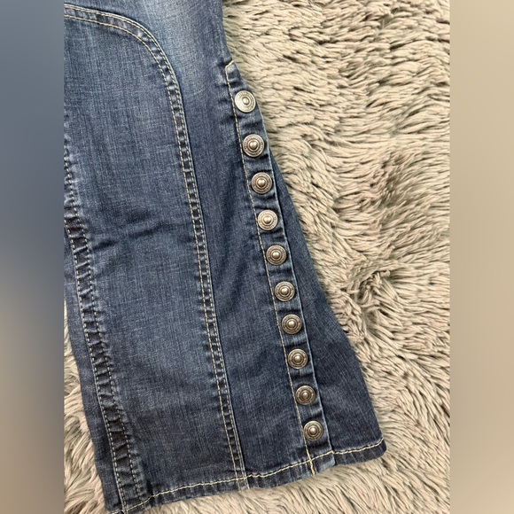 Harley-Davidson Women’s Flare Jeans Size 10 Embellished Snap Leg Moto Denim - Picture 4 of 14